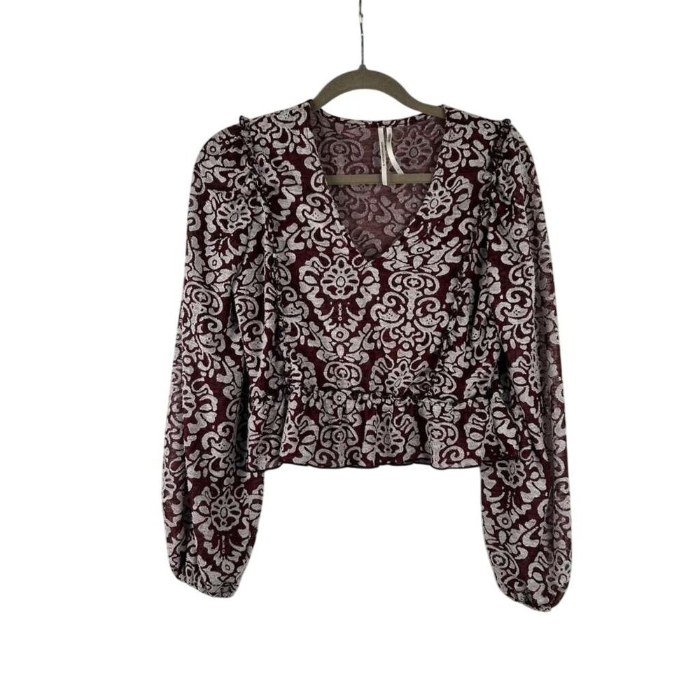 By Anthropologie Women's S Jacquard Cropped Long Sleeve Blouse - Picture 8 of 15